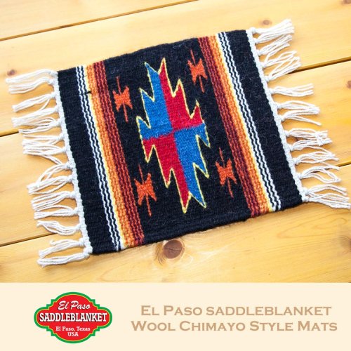 画像クリックで大きく確認できます　Click↓1: エルパソサドルブランケット サウスウエスト チマヨデザイン ラグマット（約27cmx26cm）/El Paso Saddleblanket Wool Chimayo Style Mats