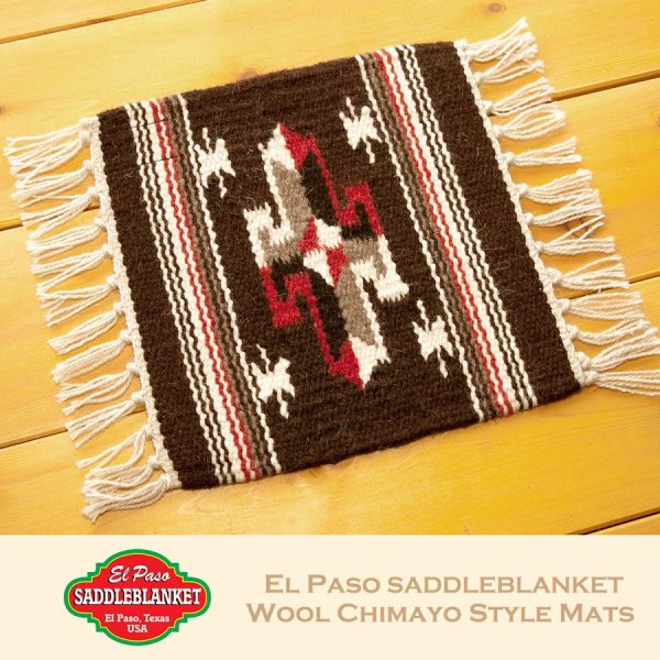 画像1: エルパソサドルブランケット サウスウエスト チマヨデザイン ラグマット（約27cmx26cm）/El Paso Saddleblanket Wool Chimayo Style Mats