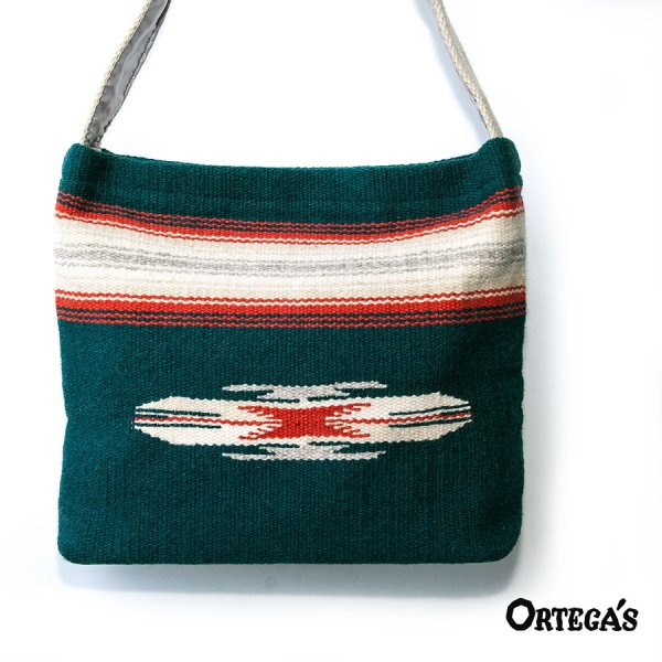 画像1: オルテガ チマヨ ショルダー トートバッグ 100%ウール手織り（フォレストグリーン）/CHIMAYO ORTEGA'S HAND WOVEN 100% ALL WOOL TOTE BAG（Forest Green)