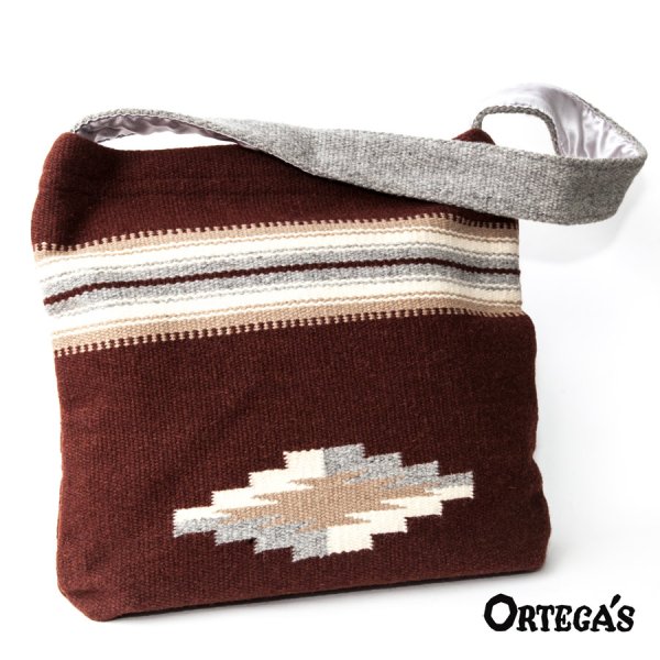 画像1: オルテガ チマヨ ショルダー トートバッグ 100%ウール手織り（ブラウン）/CHIMAYO ORTEGA'S HAND WOVEN 100% ALL WOOL TOTE BAG(Brown)