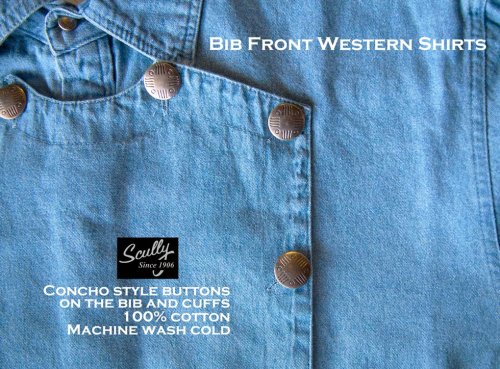 画像クリックで大きく確認できます　Click↓3: スカリー ウエスタン ビブフロント キャバルリーシャツ（長袖/デニムブルー）/Scully Range Wear Bib Front Shirt Blue(Men's)
