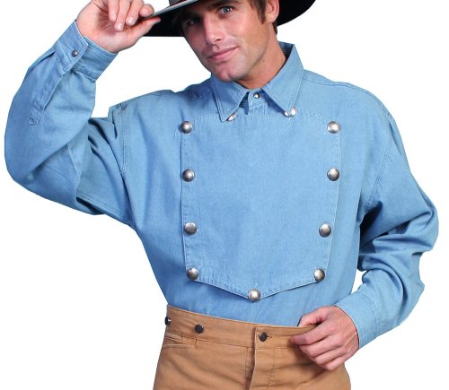 画像クリックで大きく確認できます　Click↓2: スカリー ウエスタン ビブフロント キャバルリーシャツ（長袖/デニムブルー）/Scully Range Wear Bib Front Shirt Blue(Men's)