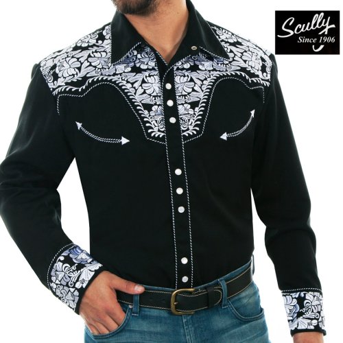 画像クリックで大きく確認できます　Click↓1: スカリー ウエスタン 刺繍 シャツ（長袖/ブラック・ホワイト）/Scully Long Sleeve Embroidered Western Shirt(Men's)