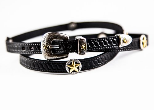 画像クリックで大きく確認できます　Click↓1: ゴールドスター レザー ハット バンド（ブラック）/Leather Hat Band(Black/Silver/Gold Star Concho)