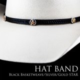 ゴールドスター レザー ハット バンド（ブラック）/Leather Hat Band(Black/Silver/Gold Star Concho)