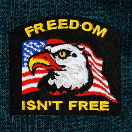 画像クリックで大きく確認できます　Click↓2: ワッペン アメリカンイーグル 星条旗 FREEDOM ISN'T FREE ブラック/Patch