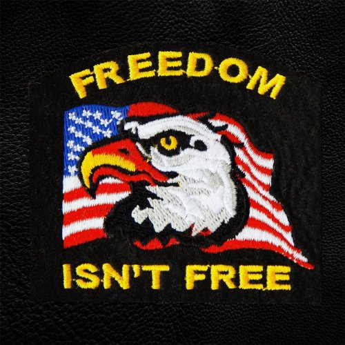 画像クリックで大きく確認できます　Click↓1: ワッペン アメリカンイーグル 星条旗 FREEDOM ISN'T FREE ブラック/Patch