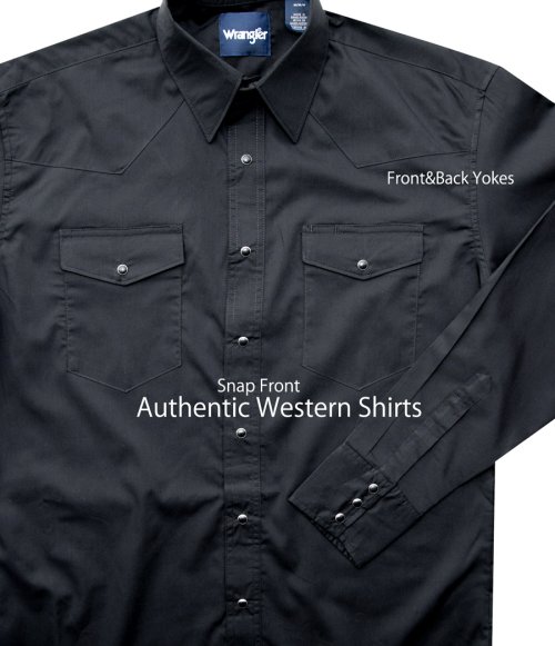 画像クリックで大きく確認できます　Click↓2: ラングラー ウエスタンシャツ ブラック無地（長袖）/Wrangler Long Sleeve Western Shirt(Black)