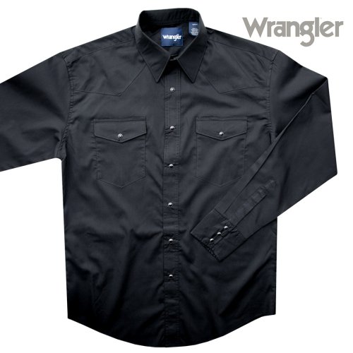 画像クリックで大きく確認できます　Click↓1: ラングラー ウエスタンシャツ ブラック無地（長袖）/Wrangler Long Sleeve Western Shirt(Black)