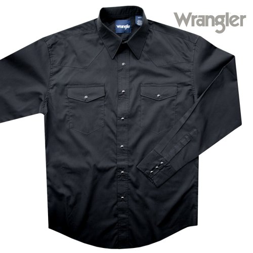 画像クリックで大きく確認できます　Click↓1: ラングラー ウエスタンシャツ ブラック無地（長袖）/Wrangler Long Sleeve Western Shirt(Black) 71105BK