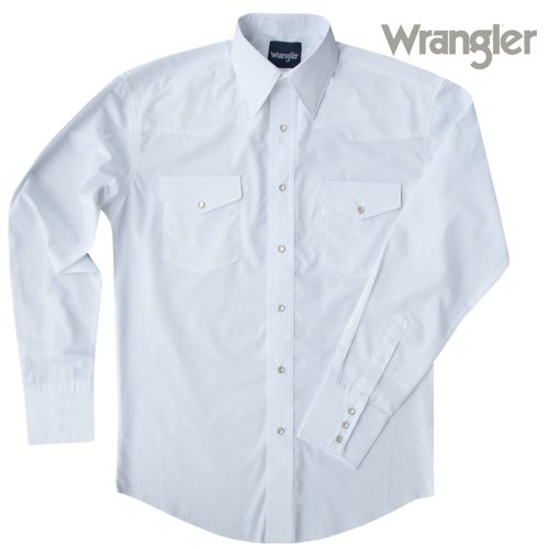 画像クリックで大きく確認できます　Click↓1: ラングラー ウエスタンシャツ ホワイト無地（長袖）/Wrangler Long Sleeve Western Shirt(White) 71105WH