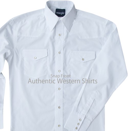 画像クリックで大きく確認できます　Click↓2: ラングラー ウエスタンシャツ ホワイト無地（長袖）/Wrangler Long Sleeve Western Shirt(White)