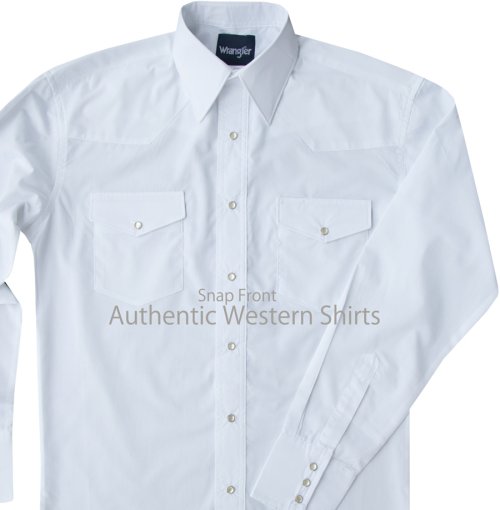 画像クリックで大きく確認できます　Click↓2: ラングラー ウエスタンシャツ ホワイト無地（長袖）/Wrangler Long Sleeve Western Shirt(White) 71105WH