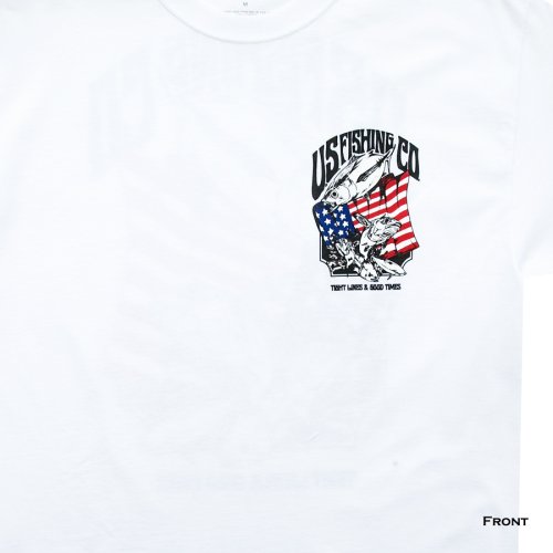 画像クリックで大きく確認できます　Click↓3: アメリカン フィッシング アメリカ国旗 半袖 Tシャツ（ホワイト）/U.S. Fishing Short Sleeve T-shirt(White)