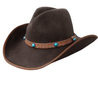 スカラ ブラウン&ターコイズ クラッシャブル ウール フェルト アウトバック ハット/Scala Crushable Wool Felt Outback Hat(Brown/Turquoise)