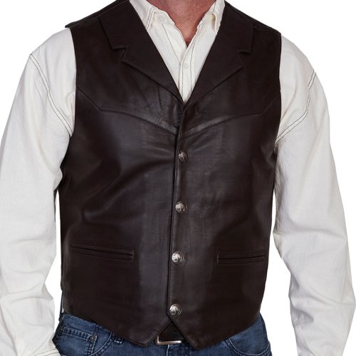 画像クリックで大きく確認できます　Click↓3: スカリー バッファロースナップ レザー ベスト（ブラウン）/Scully Lamb Leather Vest(Brown)