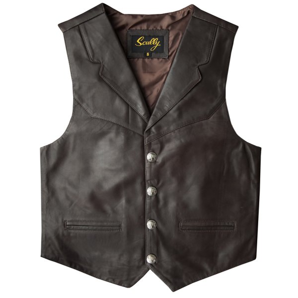 画像1: スカリー バッファロースナップ レザー ベスト（ブラウン）/Scully Lamb Leather Vest(Brown)