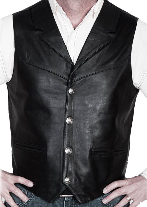 画像クリックで大きく確認できます　Click↓3: スカリー バッファロースナップ レザー ベスト（ブラック）/Scully Lamb Leather Vest(Black)