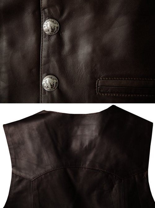 画像クリックで大きく確認できます　Click↓2: スカリー バッファロースナップ レザー ベスト（ブラウン）/Scully Lamb Leather Vest(Brown)