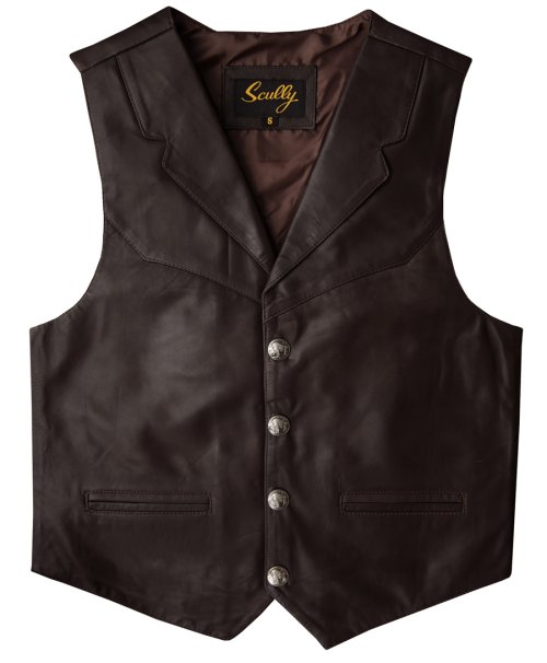 画像クリックで大きく確認できます　Click↓1: スカリー バッファロースナップ レザー ベスト（ブラウン）/Scully Lamb Leather Vest(Brown)