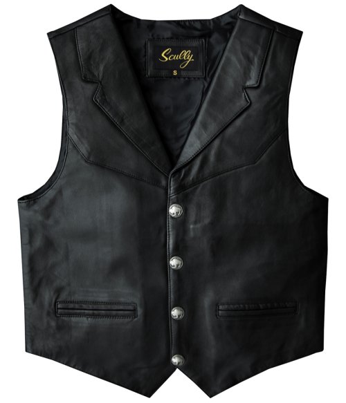 画像クリックで大きく確認できます　Click↓1: スカリー バッファロースナップ レザー ベスト（ブラック）/Scully Lamb Leather Vest(Black)