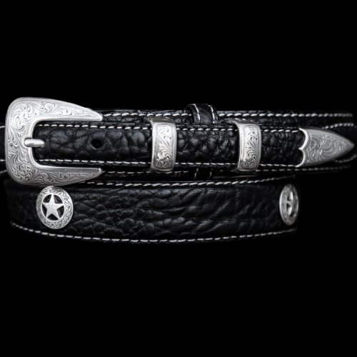 画像クリックで大きく確認できます　Click↓1: バッファローレザー 4ピース スター レンジャーベルト（ブラック）/American Bison Leather Belt(Black)