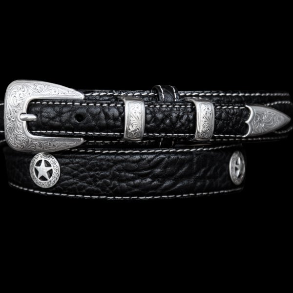 画像1: バッファローレザー 4ピース スター レンジャーベルト（ブラック）/American Bison Leather Belt(Black)