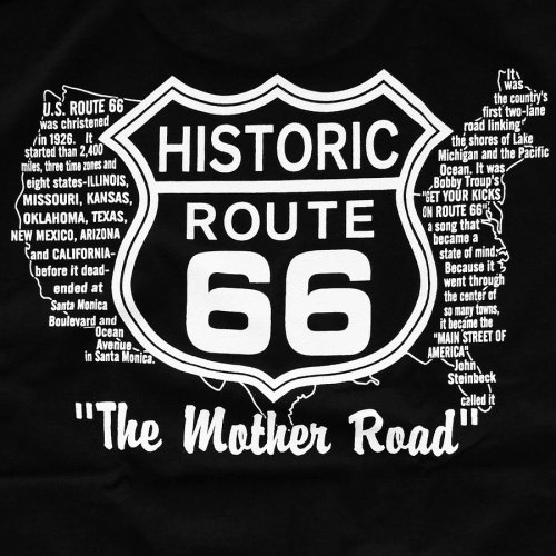 画像クリックで大きく確認できます　Click↓2: ルート66 半袖 Tシャツ（ブラック・ ホワイト）/Historic Route 66 T-shirt (Black)