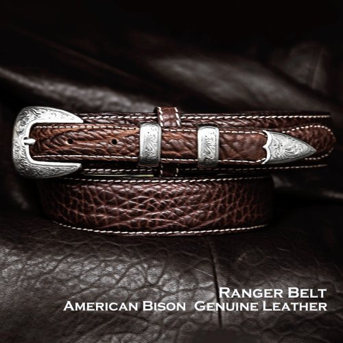 画像クリックで大きく確認できます　Click↓1: バッファローレザー 4ピース レンジャーベルト（ブラウン）/American Bison Leather Belt(Brown)