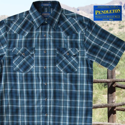 画像クリックで大きく確認できます　Click↓2: ペンドルトン 半袖 ウエスタン シャツ ブルー・ホワイトプラッドM/Pendleton Short Sleeve Western Shirt