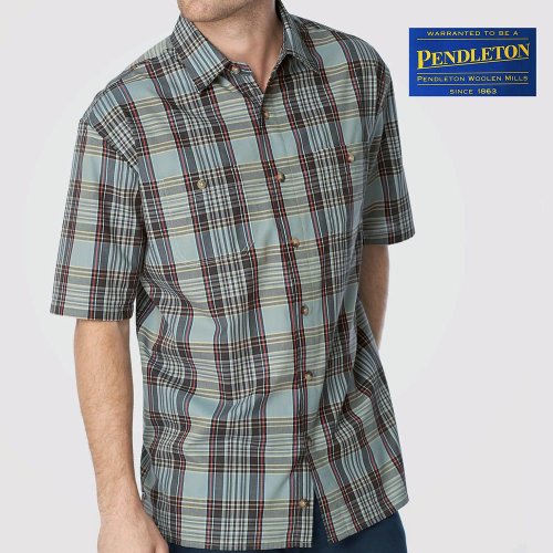 画像クリックで大きく確認できます　Click↓1: ペンドルトン 半袖 シャツ ブルー・マルーン・グレー（身幅57cm）/Pendleton Shortsleeve Santiam Shirt