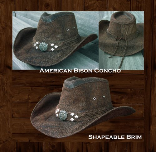 画像クリックで大きく確認できます　Click↓2: アメリカン バッファロー レザー バッファロー コンチョ カウボーイハット（ブラウン）/Genuine American Buffalo Leather Western Hat(Chocolate)