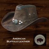 アメリカン バッファロー レザー バッファロー コンチョ カウボーイハット（ブラウン）/Genuine American Buffalo Leather Western Hat(Chocolate)