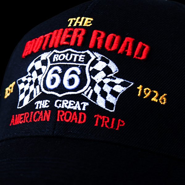 画像2: ルート66 チェッカーフラッグ 刺繍 キャップ（ブラック）/Route 66 Cap(Black) GENUINE MOTHER ROAD