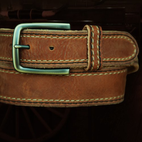 画像クリックで大きく確認できます　Click↓1: ラギッド ステッチ サドルレザー ベルト（ブラウン）/Leather Belt(Brown)