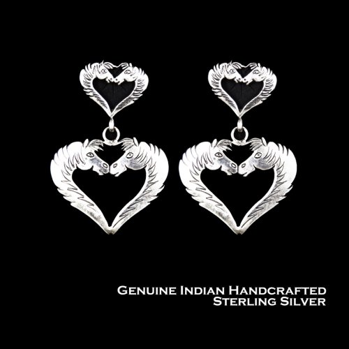 画像クリックで大きく確認できます　Click↓1: ホース 馬 ハート ピアス アメリカ インディアン ナバホ族作 /Navajo Sterling Silver Horse Earrings