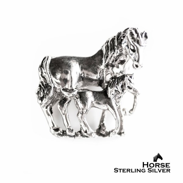 画像1: スターリングシルバー 2ホース 馬 ブローチ/Sterling Silver Horse Brooch