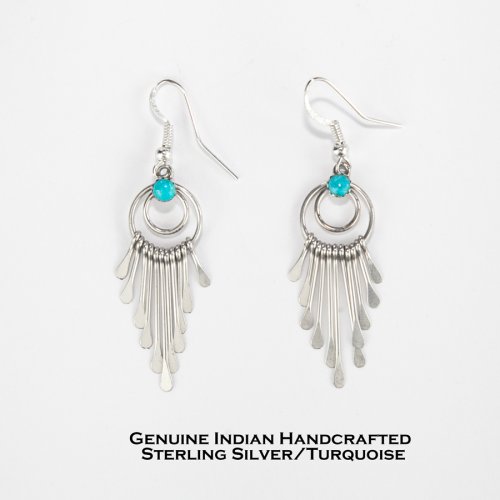 画像クリックで大きく確認できます　Click↓1: ナバホ インディアン ハンドメイド スターリングシルバー ターコイズ ピアス/Navajo Handmade Sterling Silver Turquoise Earrings