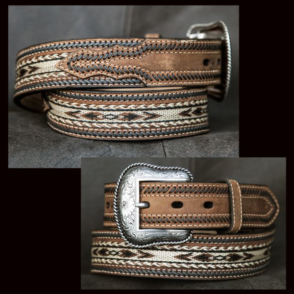 画像1: ホースヘアー レザーベルト（ブラウン）/Horse Hair Leather Belt(Brown)