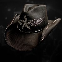 ローンスター★＆ウイング ブラック シルバー ウエスタン ストロー ハット/Western Straw Hat(Black/Silver)