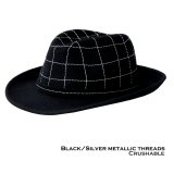 シルバーメタリック クラッシャブル ウール フェドラ ハット（ブラック）/Wool Fedora Hat(Black/Silver)