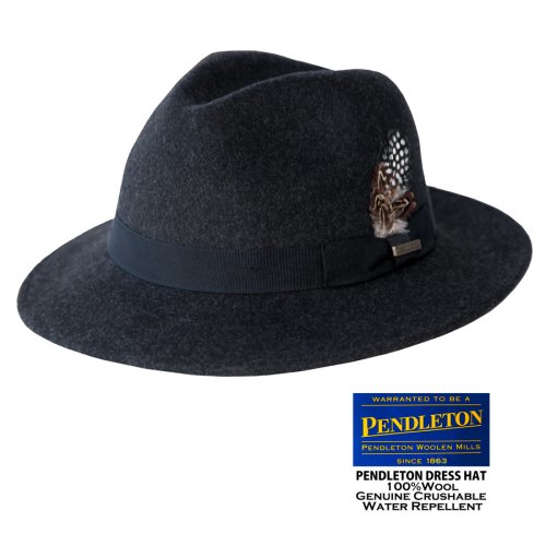 画像クリックで大きく確認できます　Click↓1: ペンドルトン ドレス ハット（チャコール）大きいサイズ XL/Pendleton Genuine Crushable Wool Felt Dress Hat(Charcoal Mix)