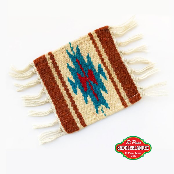 画像1: エルパソサドルブランケット サウスウエスト チマヨデザイン ウールラグ マット コースター（16cmx16cm）/El Paso Saddleblanket Wool Mats Coasters
