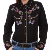 スカリー フローラル 刺繍 ウエスタン シャツ（長袖/ブラック）M/Scully Long Sleeve Western Shirt(Women's)