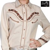 スカリー 刺繍・ラインストーン ウエスタン シャツ（長袖/クリーム・ゴールド）/Scully Long Sleeve Western Shirt(Women's)