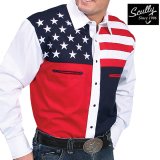 スカリー USA 星条旗 アメリカ国旗 刺繍シャツ（メンズ 長袖/アメリカンフラッグ）/Scully Long Sleeve Western Shirt
