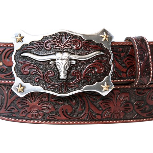 画像クリックで大きく確認できます　Click↓1: ジャスティン ロングホーン ベルト（ブラウン）/Justin Classic Longhorn Belt(Brown)