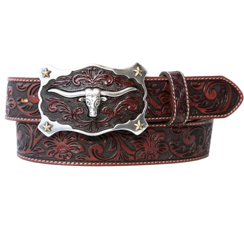 画像クリックで大きく確認できます　Click↓2: ジャスティン ロングホーン ベルト（ブラウン）/Justin Classic Longhorn Belt(Brown)