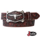 ジャスティン ロングホーン ベルト（ブラウン）/Justin Classic Longhorn Belt(Brown)