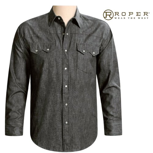 画像クリックで大きく確認できます　Click↓1: ローパー ブラック デニム ウエスタンシャツ（長袖）身幅65cm・68cm/Roper Long Sleeve Western Shirt(Black)
